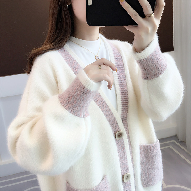 Fall New Women's Knit Cardigan Sweater Loose Outerwear Water Rabbit Fur Top Coat — image 9