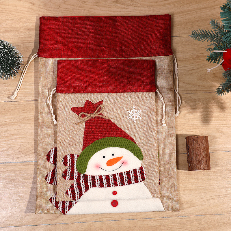 Christmas Snowman Drawstring Bag, Deer Candy Packaging Bag, Christmas Pendant Size, Gift Bag — image 3