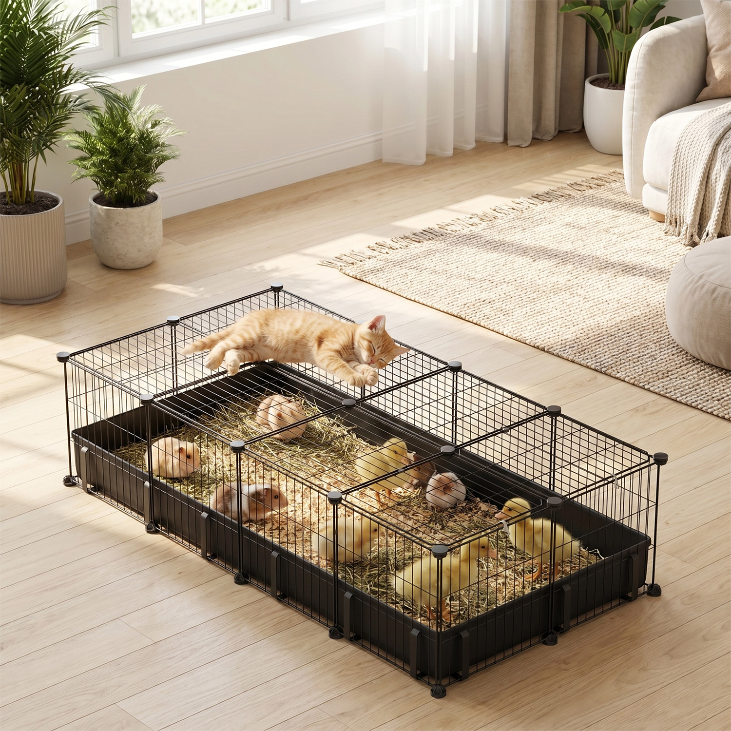 Jaula para Conejo Pequeño Caja de Juguete para Animales Pequeños DIY Metalo con 20 Paneles Manta de Piso Impermeable para Hurones Pollos Pichones Conejos Ratones — imagen 11