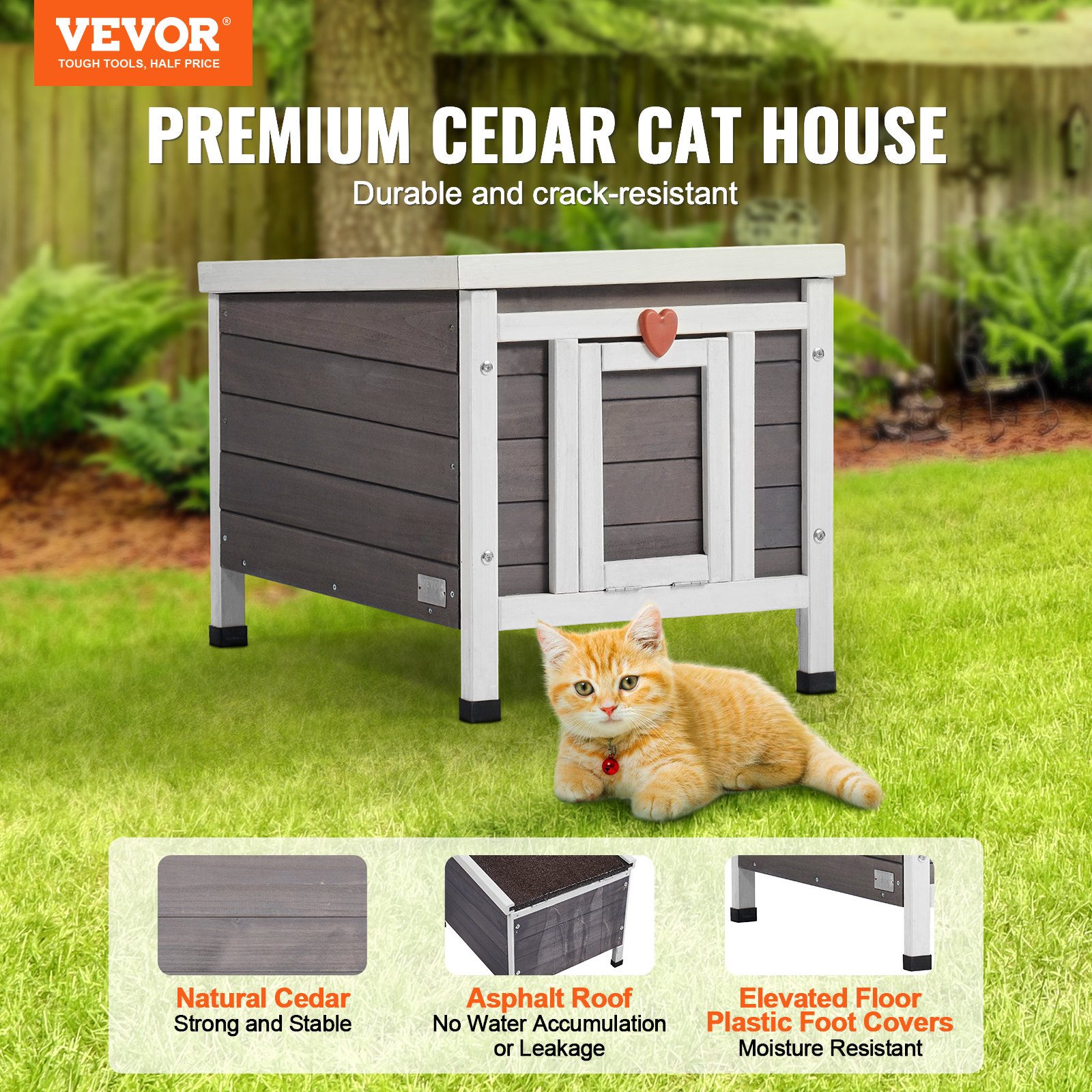 Outdoor Cat House Wooden Feral Cat Shelter With Roof & PVC Door Flaps — image 3
