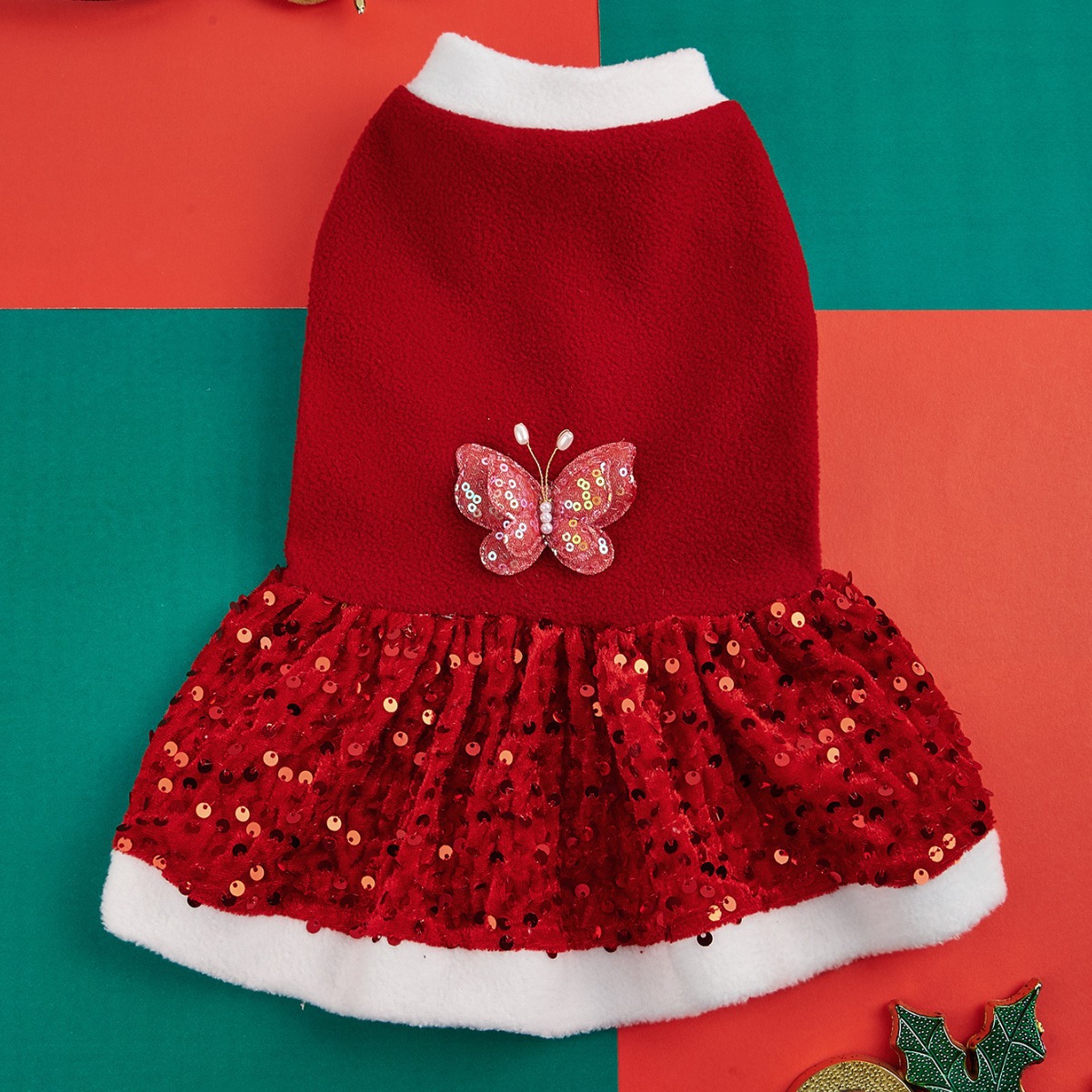 Autumn and Winter New Pet Plush Clothes Christmas Dog Dress Small Dog Teddy Dress Cat Clothes — image 2