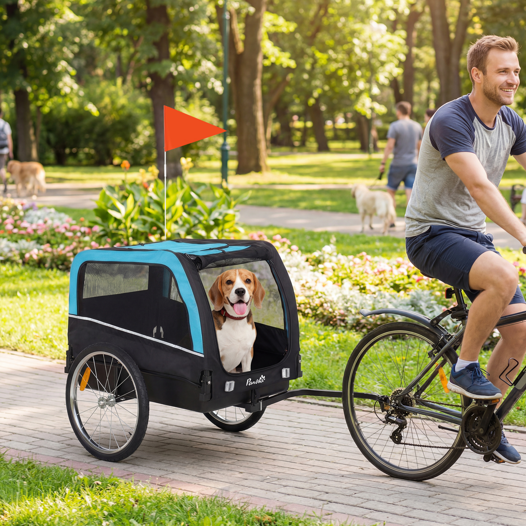 Dog Bike Trailer, Pet Cart Bicycle Carrier with 20" Air Tires, Quick-Release Wheels, Reflectors, Flag — imagen 1