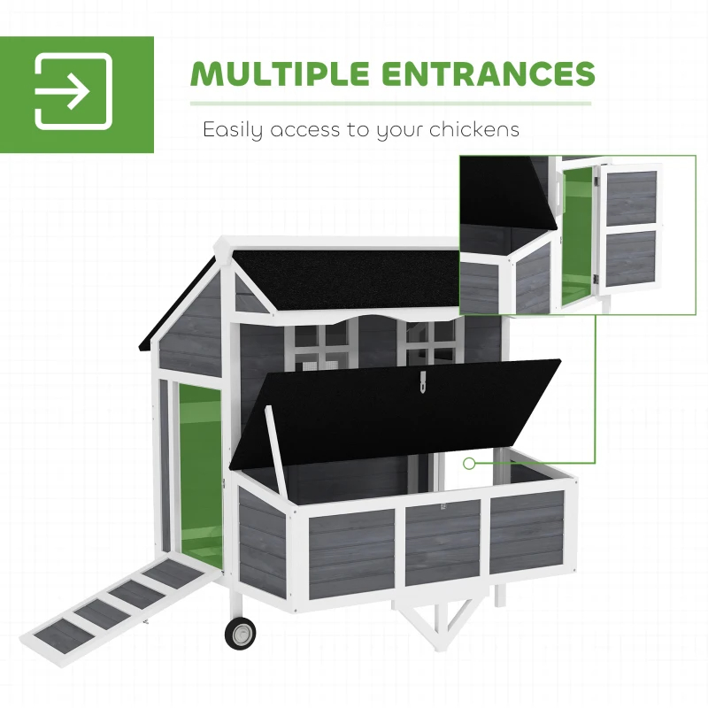Chicken Coop With Wheels, Chicken Tractor With Nesting Box, Windows, Pull-out Tray, Perches, For 2-4 Hens, Gray — imagen 10