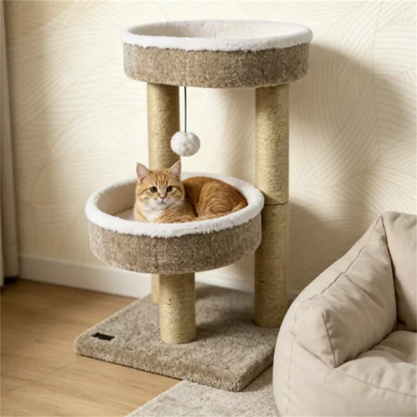 Árbol de Gato Compacto con 2 Perchas Plush, Postes de Rastrillado con Cuerda de Juta &amp; Pelota de Juguetes Suspendida, Torre Estable para Gatos Individuales de Interior para Apartamento y Dormitorio — imagen 3