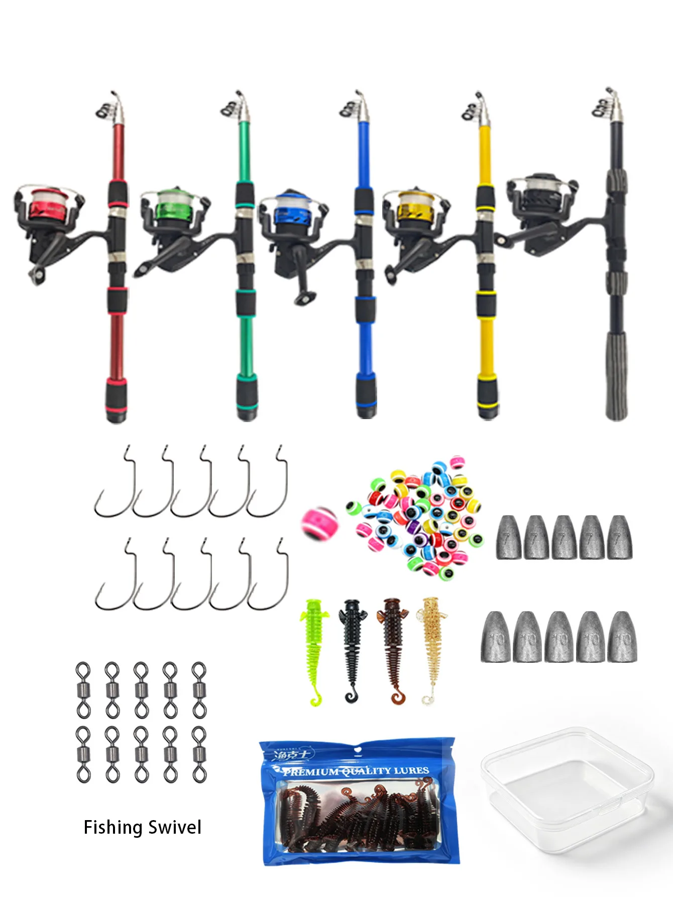 1.8m Telescopic Fishing Rod Combo Set: Includes Spinning Reel, Lures, Hooks, Suitable For Freshwater Saltwater Fishing Beginners — image 1