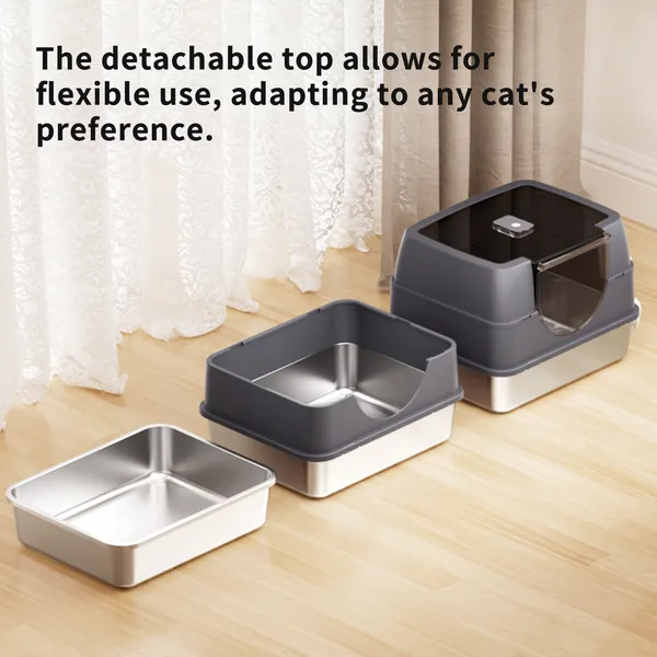 Caja de Arena Galaxia Encerrada Gris para Gatos: Impermeable y Antiarena, Estable y Duradera para Familias de Mascotas en Todo el Mundo — imagen 3