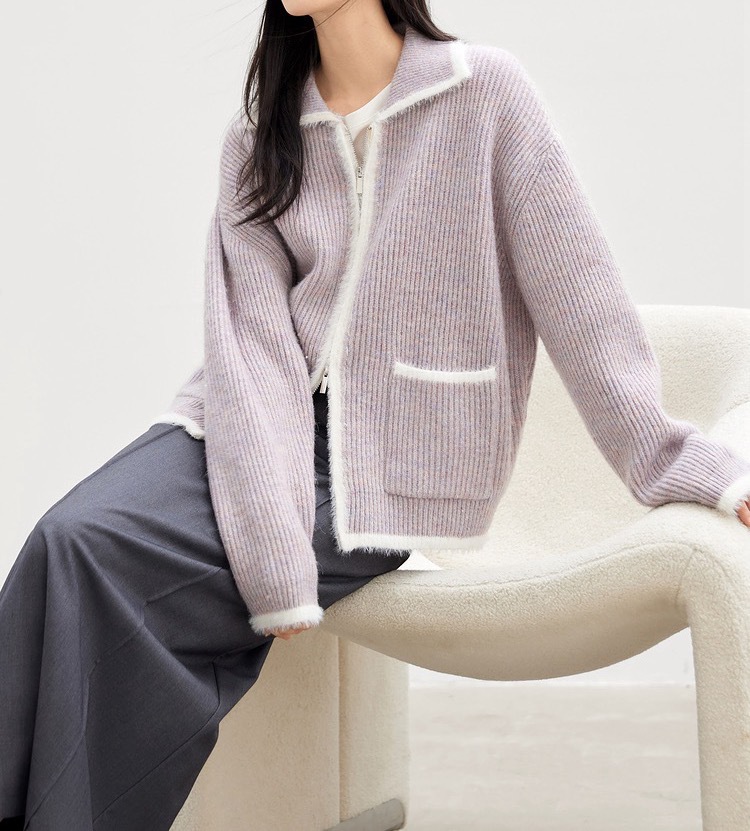 Imitation mink fur contrasting sweater jacket for women — image 7