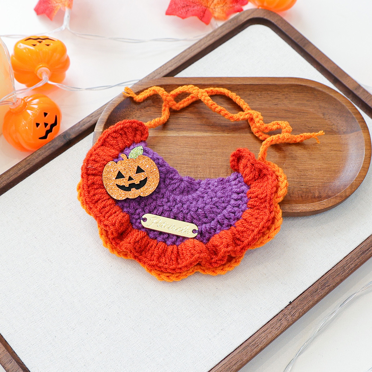Pet Accessories Halloween Knit Gold Label Bandana Cat Dog Neck Scarf Ghost Festival Pumpkin Collar — image 5