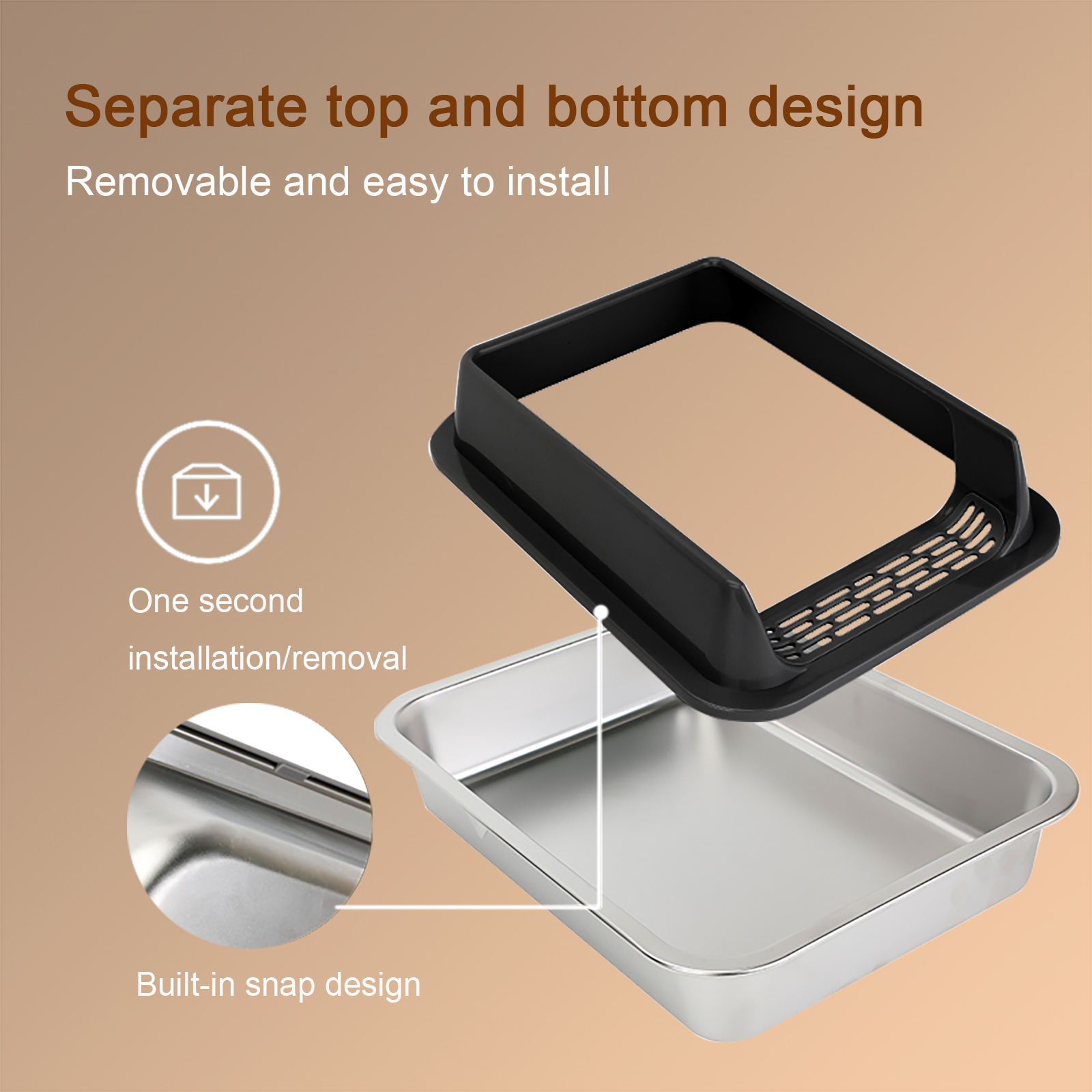 Caja de Arena de Acero Inoxidable Grande, Diseño Semi-cerrado Resbaloso y Hermético, Tapete Removible, Ideal para Gatos Grandes y Más — imagen 6