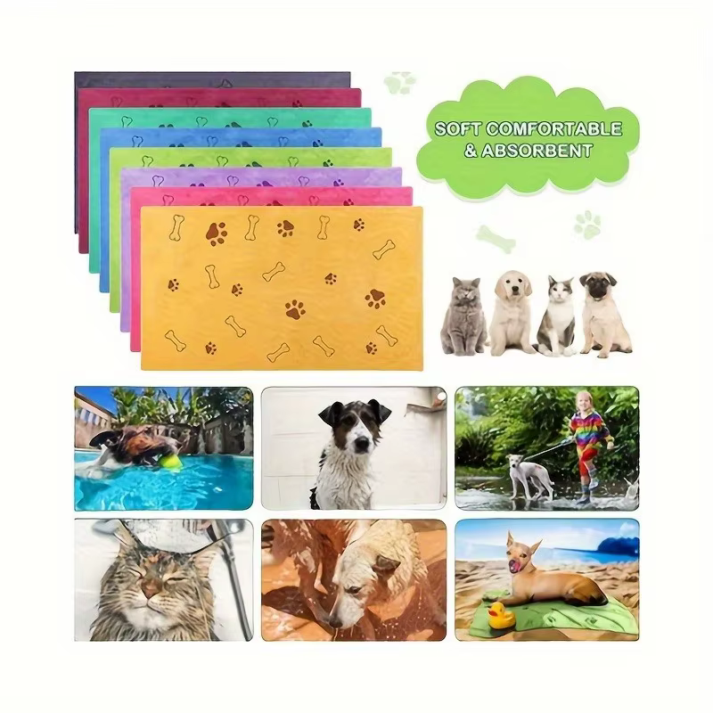Quick-Dry Pet Towels for Medium Dogs - Soft, Absorbent Polyester with Fun Paw Print Design, Ideal for Bathing and Grooming — image 3