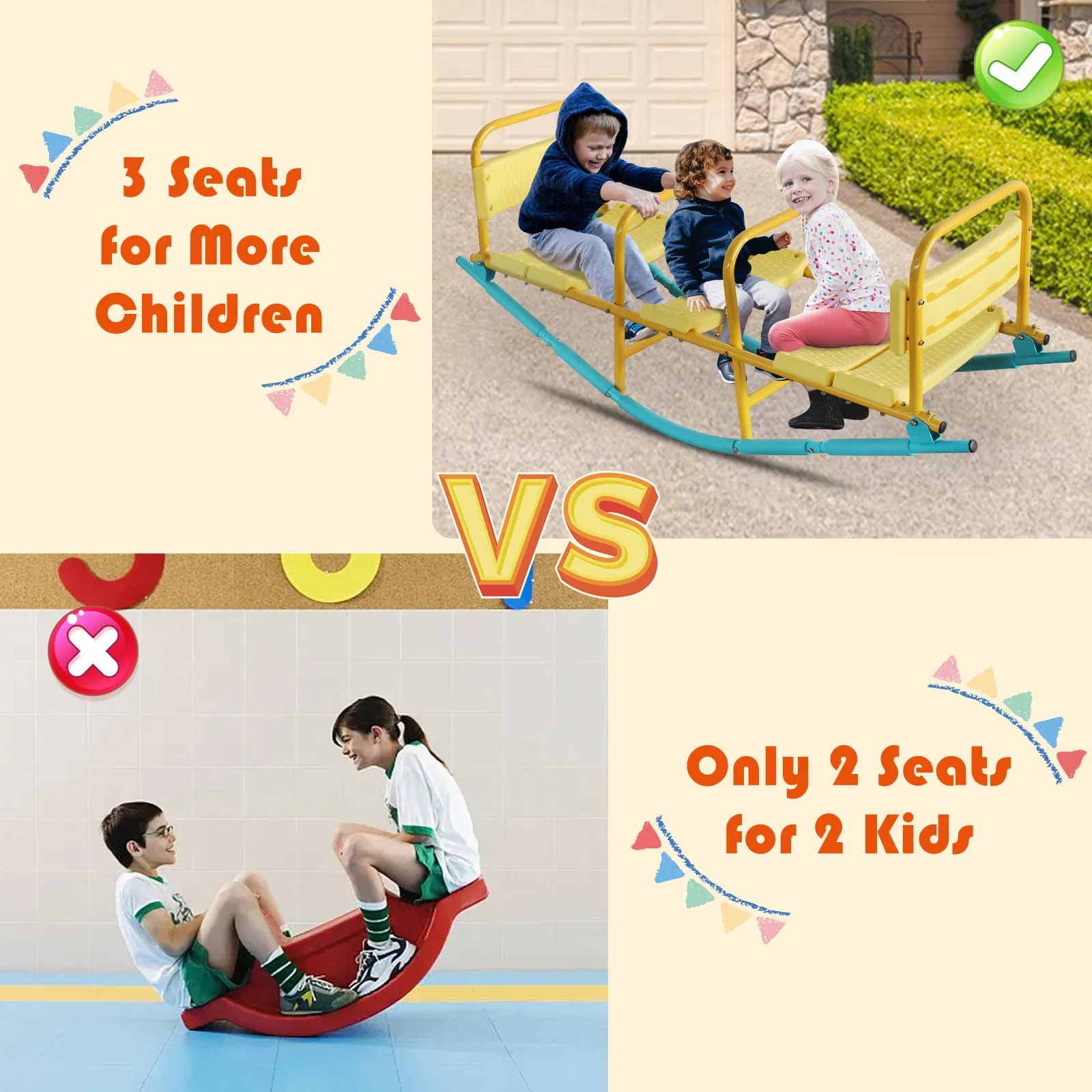 Kindergarten Children Outdoor Rocking Horse Outdoor Park Playground Equipment Double Or Triple Seesaw Swinging Fun — imagen 6