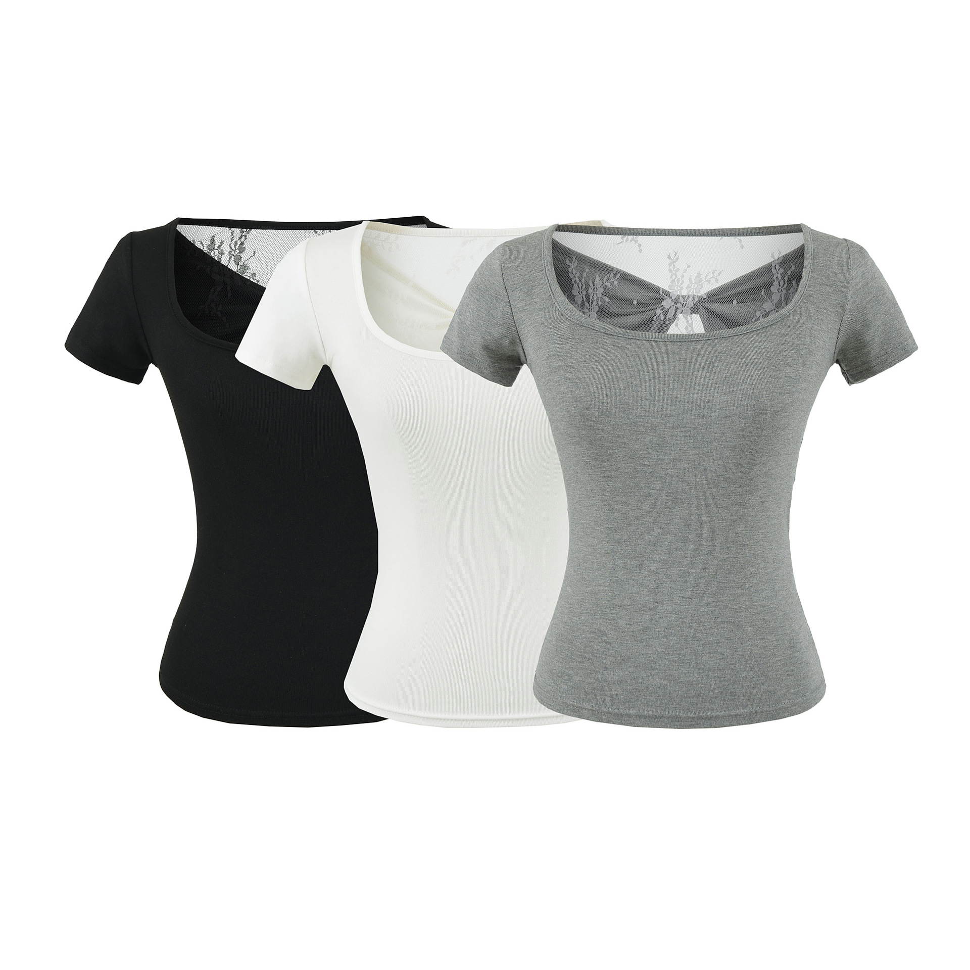 Ballet-style Girl Back Butterfly Knot Crop Top, Sexy Hollow-out Design Short Sleeve T-Shirt — image 3