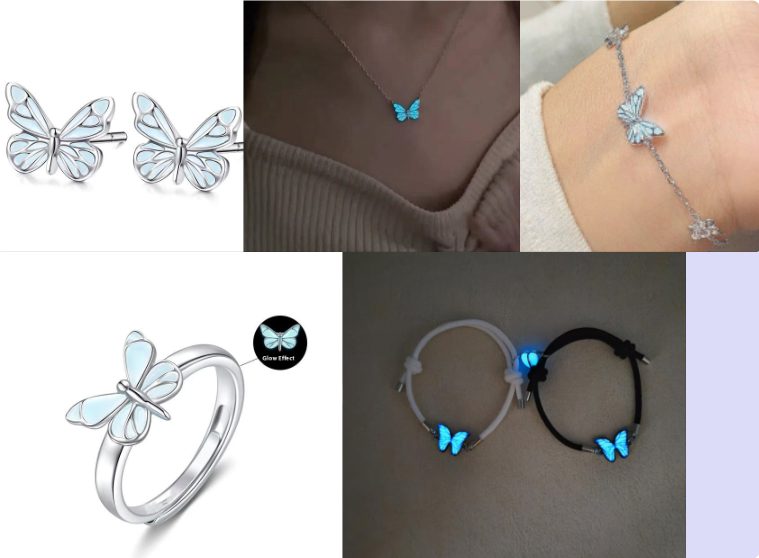 Conjunto de Collar y Pulsera Azul Fashion con Mariposa Luminosa para Mujer Regalo para Noche de Fiesta Joyas de Clavícula — imagen 8