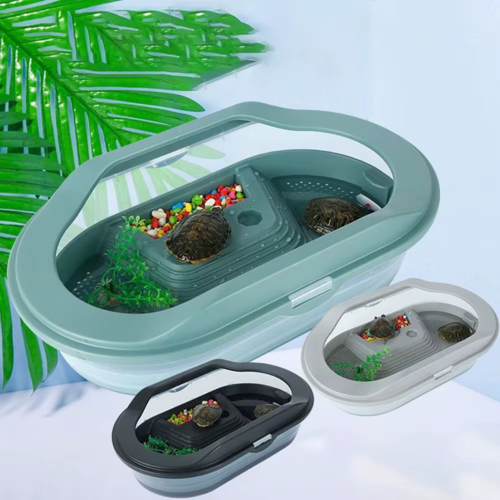 Turtle Tank Container Reptile Detachable House Easy to Change Water Plastic Habitat with Areas to Breed Feed Swim Bask Fish Tank — image 2