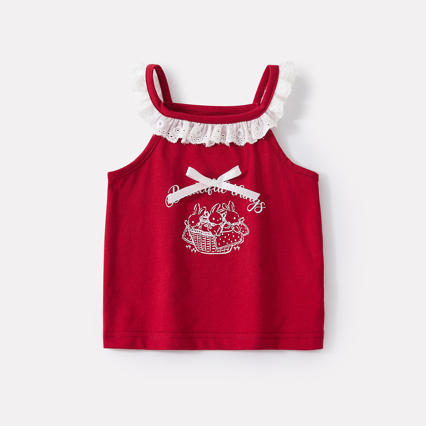 Embroidered Rabbit Ruffle Strap Baby Girl Summer Sweet Breathable Patchwork Skirt — image 4