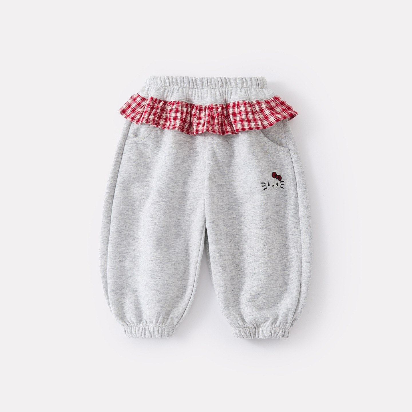 Cute Cartoon Cat Plaid Knit Pants for Toddlers, Stylish and Versatile Casual Trousers with Lace Trim — image 4