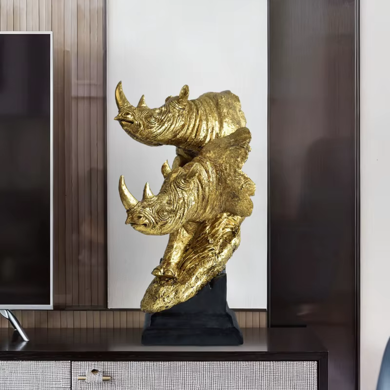Housewarming Gift Rhinoceros Bust Statue Resin Animal Figurine for Dining New Home Living Room Decor Unique Art Ornament Present — image 4
