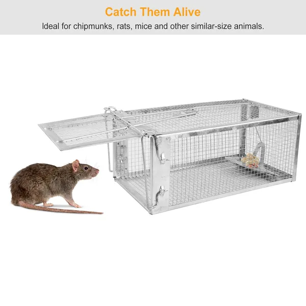 2 Pack Rat Trap Cage Humane Live Rodent Trap Cage Galvanized Iron Mice Mouse Control Bait Catch With Detachable U Shaped Rod — image 2