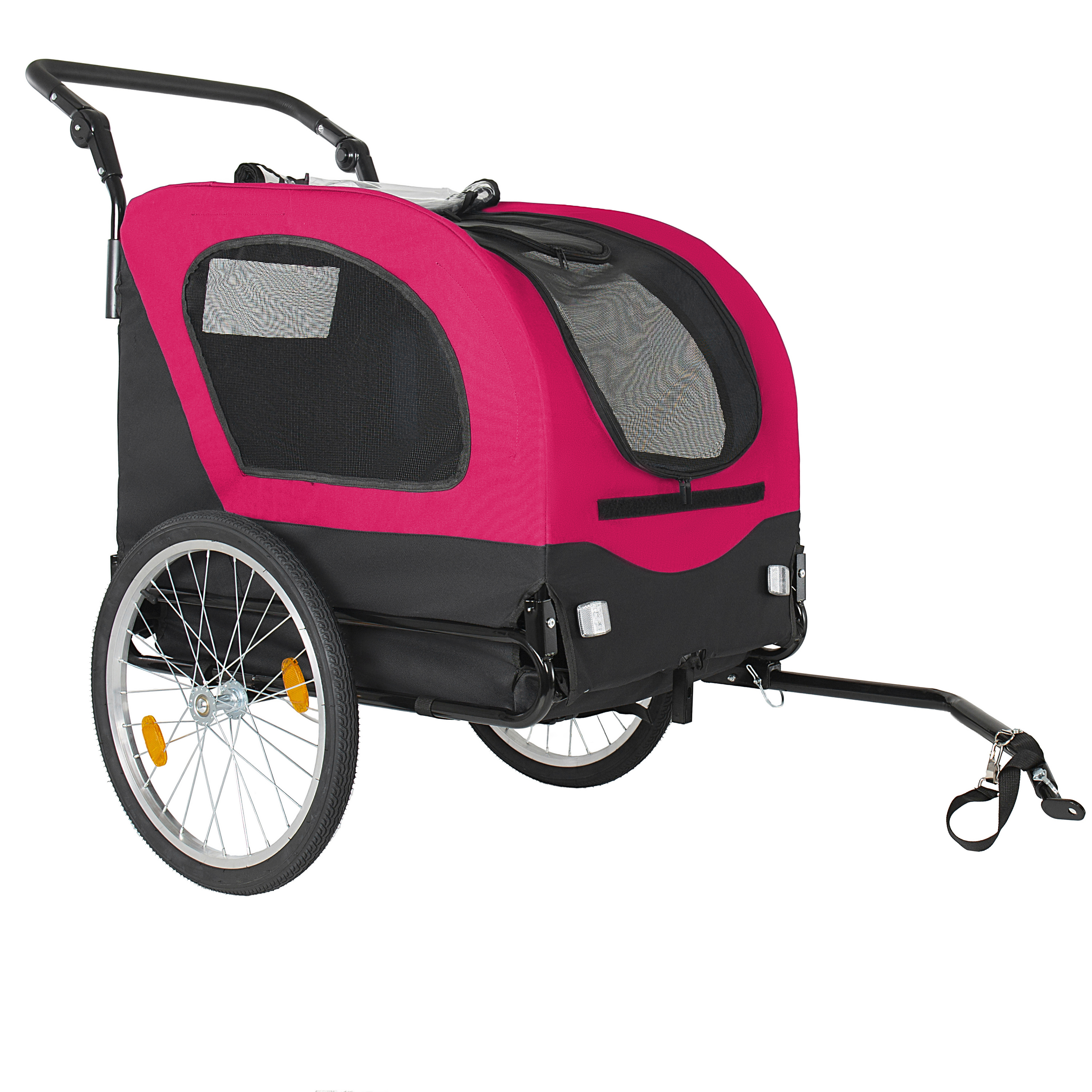 2-in-1 Bike Trailer & Pet Stroller For Dogs Up To 110lbs Foldable Pet Carrier Cart With Front Caster & 20 Quick Release Air-Filled Wheels, Breathable Mesh And PVC Rain Cover, Red — imagen 4