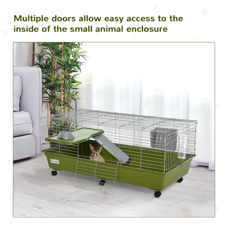 Jaula de 47" para Animales Pequeños, Conejera para Chinchilla y Cuyo, Casa para Mascotas con Plataforma, Rampa, Plato de Comida, Ruedas y Botella de Agua — imagen 3