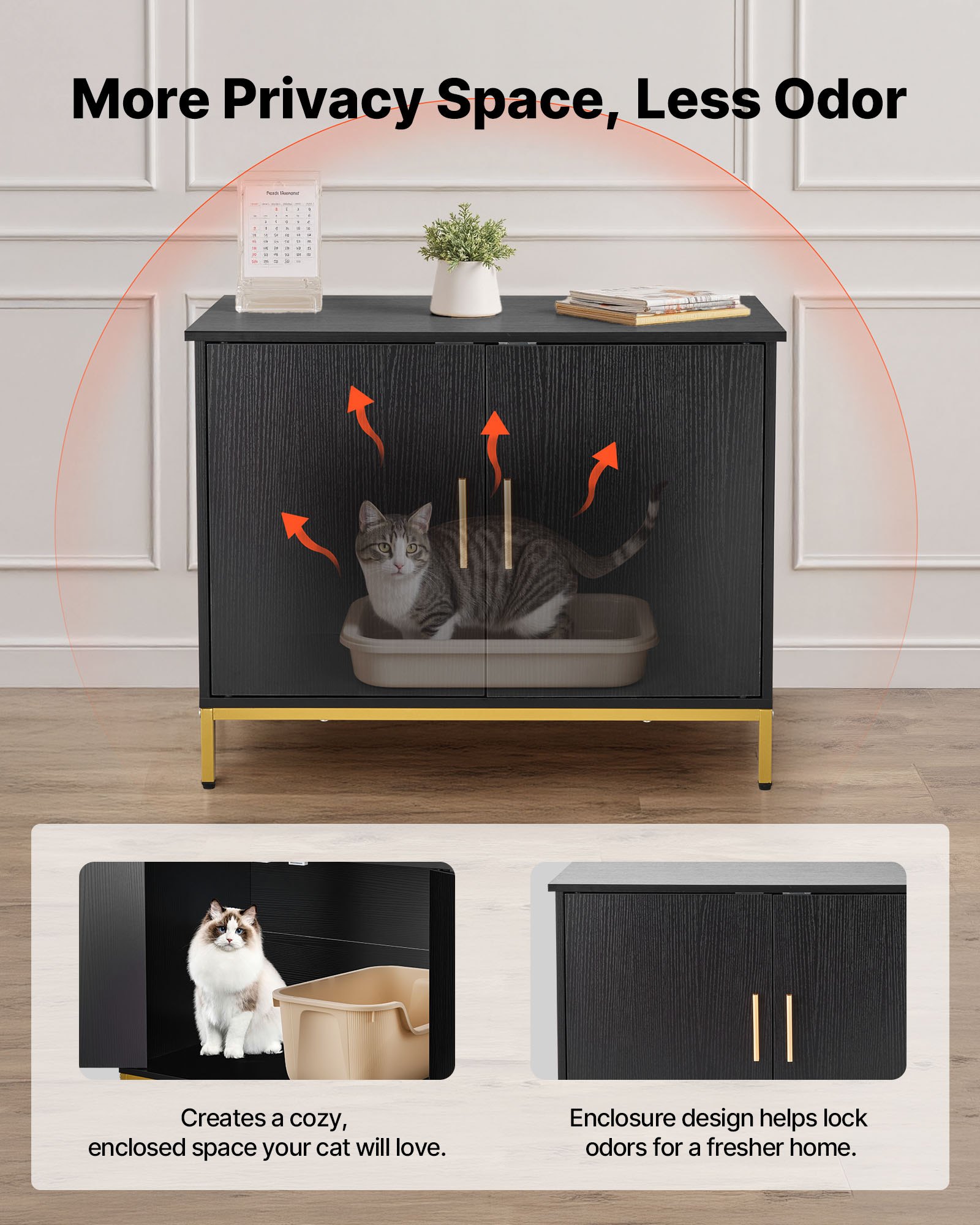 Cat Litter Box Enclosure Furniture, 27.6 In Hidden Litter Box Cabinet With Metal Legs & Handle, Modern Style Cat Washroom House End Table, Fit Most Of Litterbox, For Bedroom Living Room — image 3