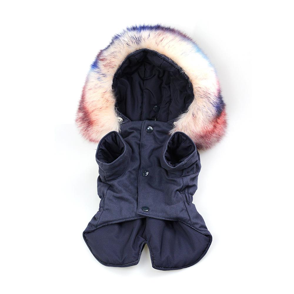 Autumn And Winter Pet Fur Collar Military Coat Faux Fur Warm Belt Buckle Quilted Dog Coat — image 7