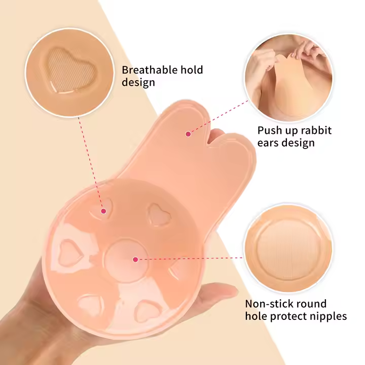 Suits For AB Cup Invisib Invisible Bra Adhesive Strapless Bra Push Up Backless Sticky Bra Lift Nippleless Covers Rabbit Bra Breast Pasties — image 2