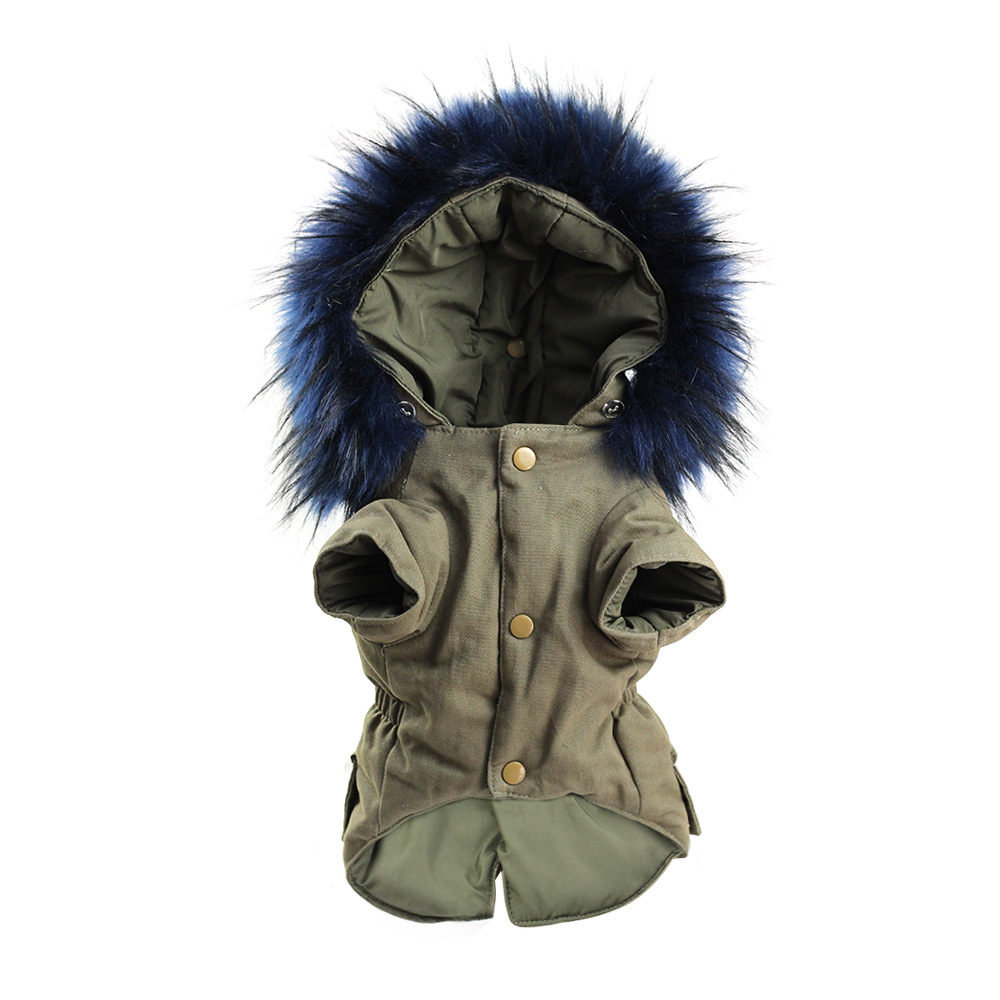 Autumn And Winter Pet Fur Collar Military Coat Faux Fur Warm Belt Buckle Quilted Dog Coat — image 6