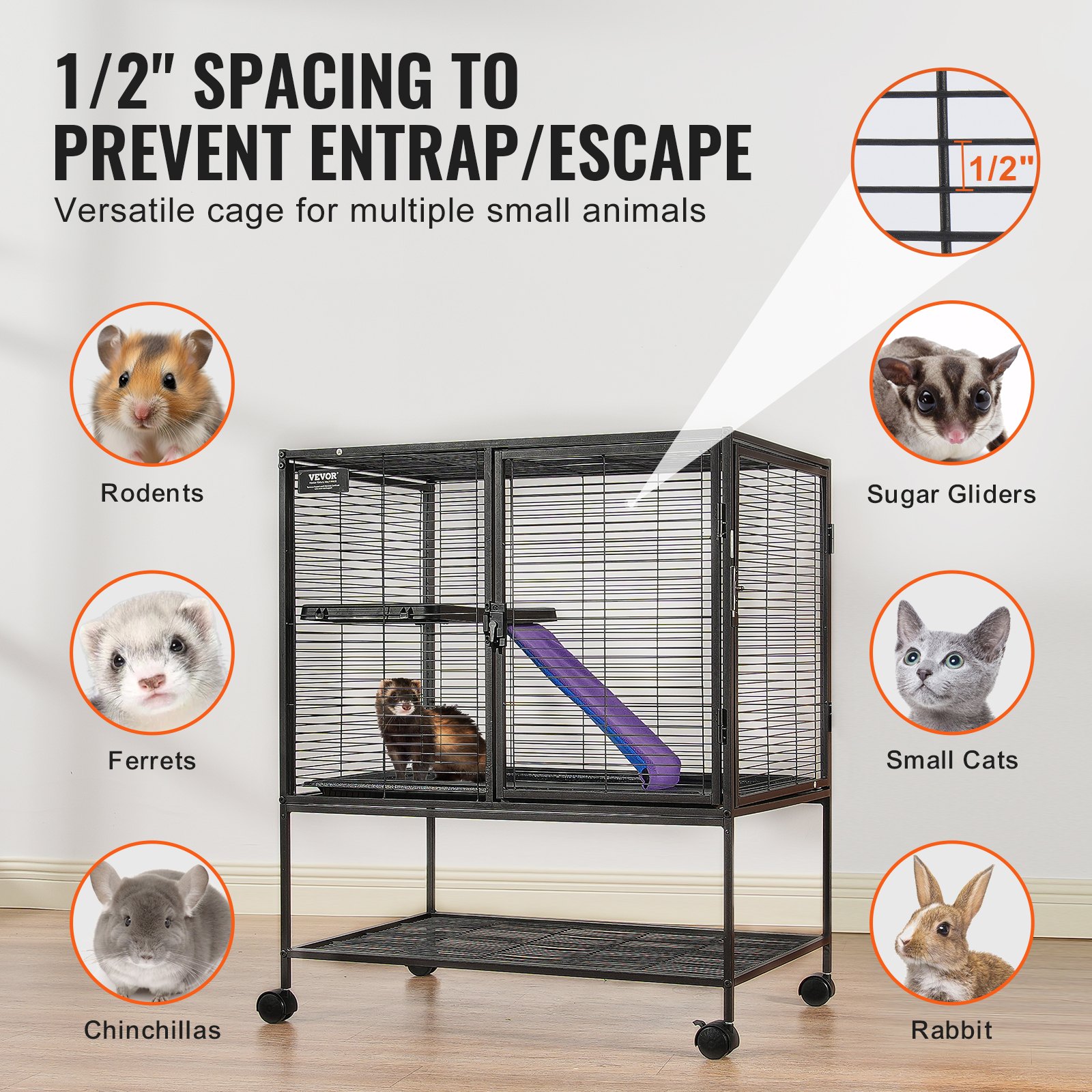 36' Metal Small Animal Cage 2-Tier Rolling Ferret Cage With Tray A Ramp — imagen 3