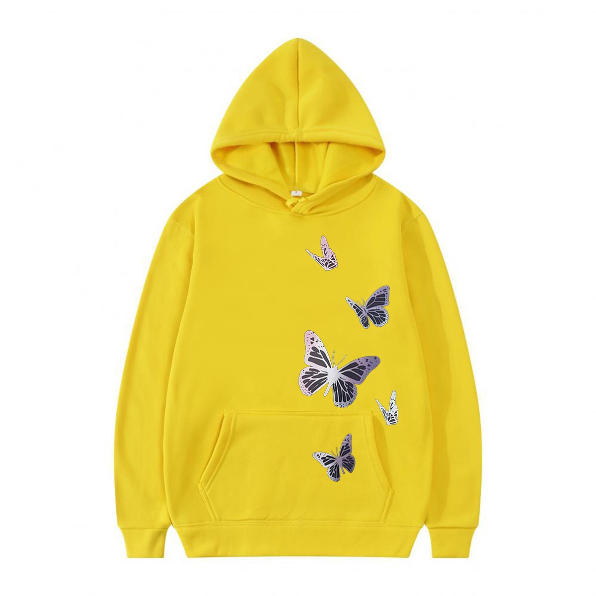 Fleece Lined Hooded Sweatshirt Couple Loose Casual Sporty Trendy Butterfly Design — image 5