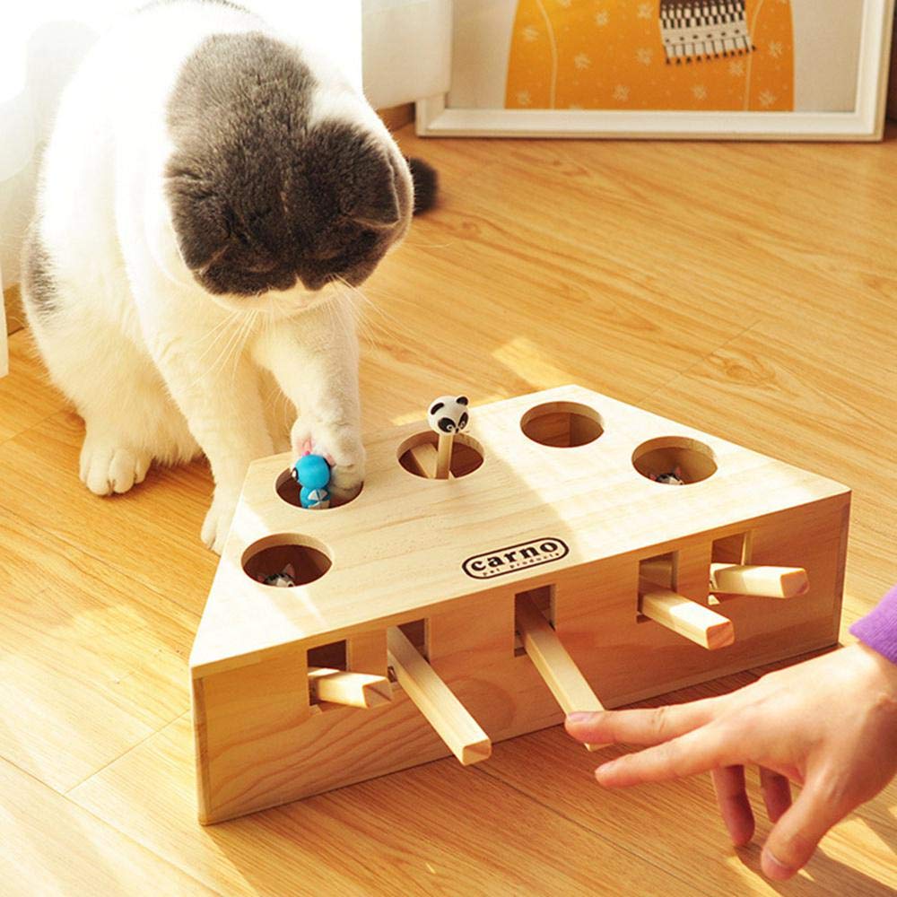 Juguete Interactivo de Madera Sólida para Gatos con Cinco Agujeros y Hoyo de Ratón — imagen 6