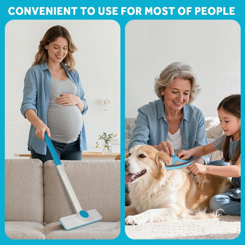 Pet Hair Remover Kit Reusable Brush For Car Seats, Furniture Clothes Rotatable 52cm Handle, Built-in Tail Brush For Tight Gaps, Silicone Massage — image 2