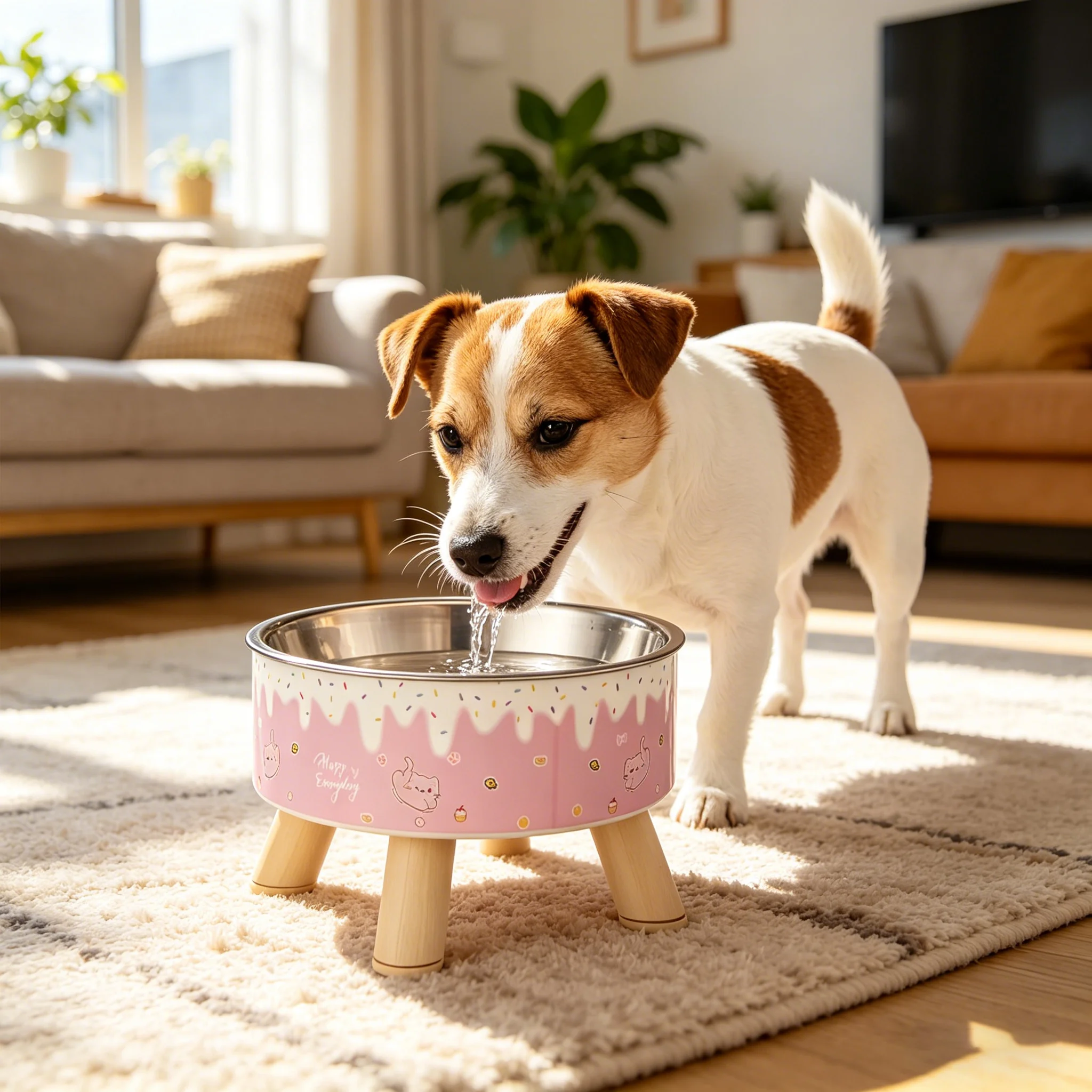 Tazón de Alimento para Mascotas con Soporte Cervical y Doble Piso - Diseño de Helado en 3D, Acero Inoxidable con Reducción de Derrames para Gatos y Perros — imagen 1