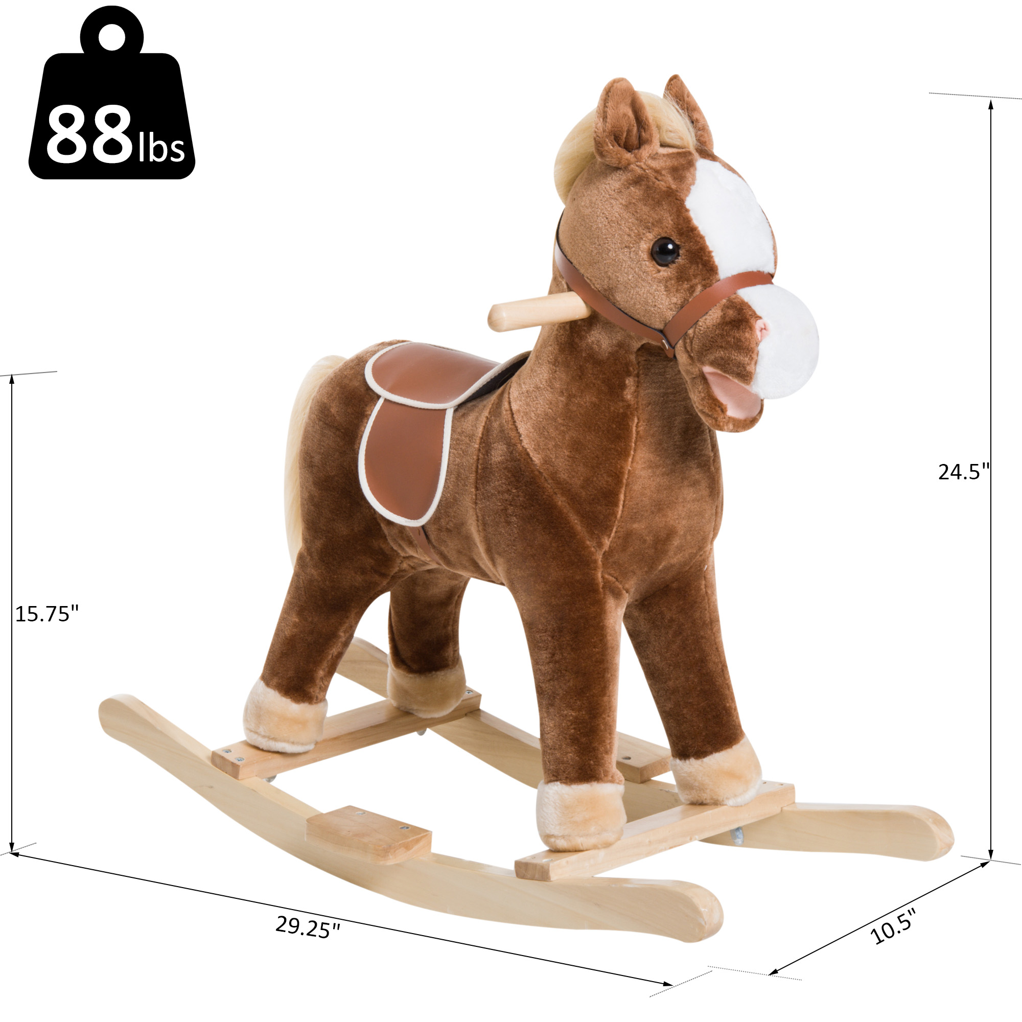 Kids Ride on Rocking Horse Toddler Plush Toy with Realistic Sounds for 3 Years Old Children - Brown — image 5