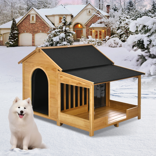 60.2 Large Outdoor Dog House With Insulated Liner For Winter Waterproof Dog Kennel For Medium & Large Dogs, Dog House With Porch And Asphalt Roof And Elevated Floor, Nature — image 10
