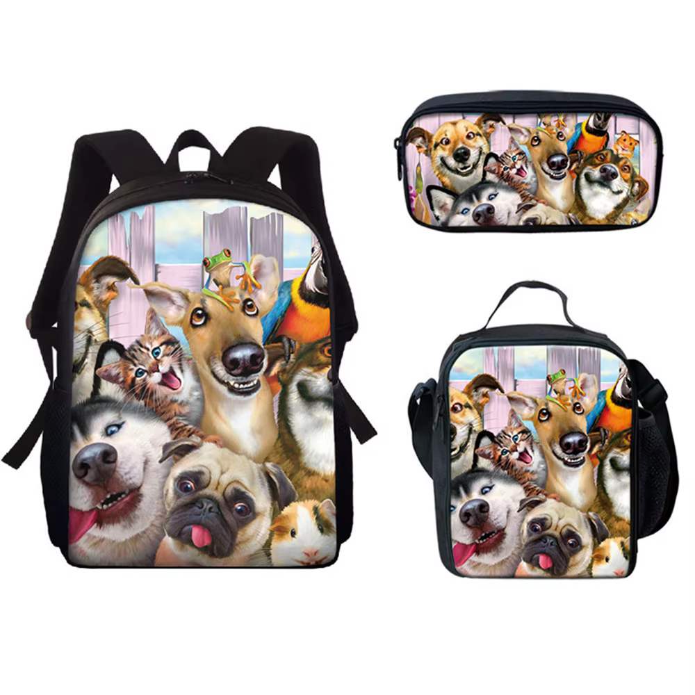 Classic Novelty Funny Cool Elephant Animals 3D Print 3pcs/Set pupil School Bags Laptop Daypack Backpack Lunch bag Pencil Case — image 2