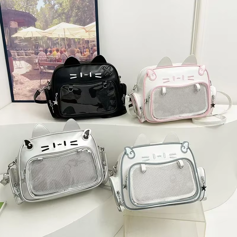 Women's Fashion Backpacks Y2K Style Japan Kawaii Cat Ita Bag PU Cute Girls Transparent Pocket Aesthetic Shoulder Crossbody Bags — image 1