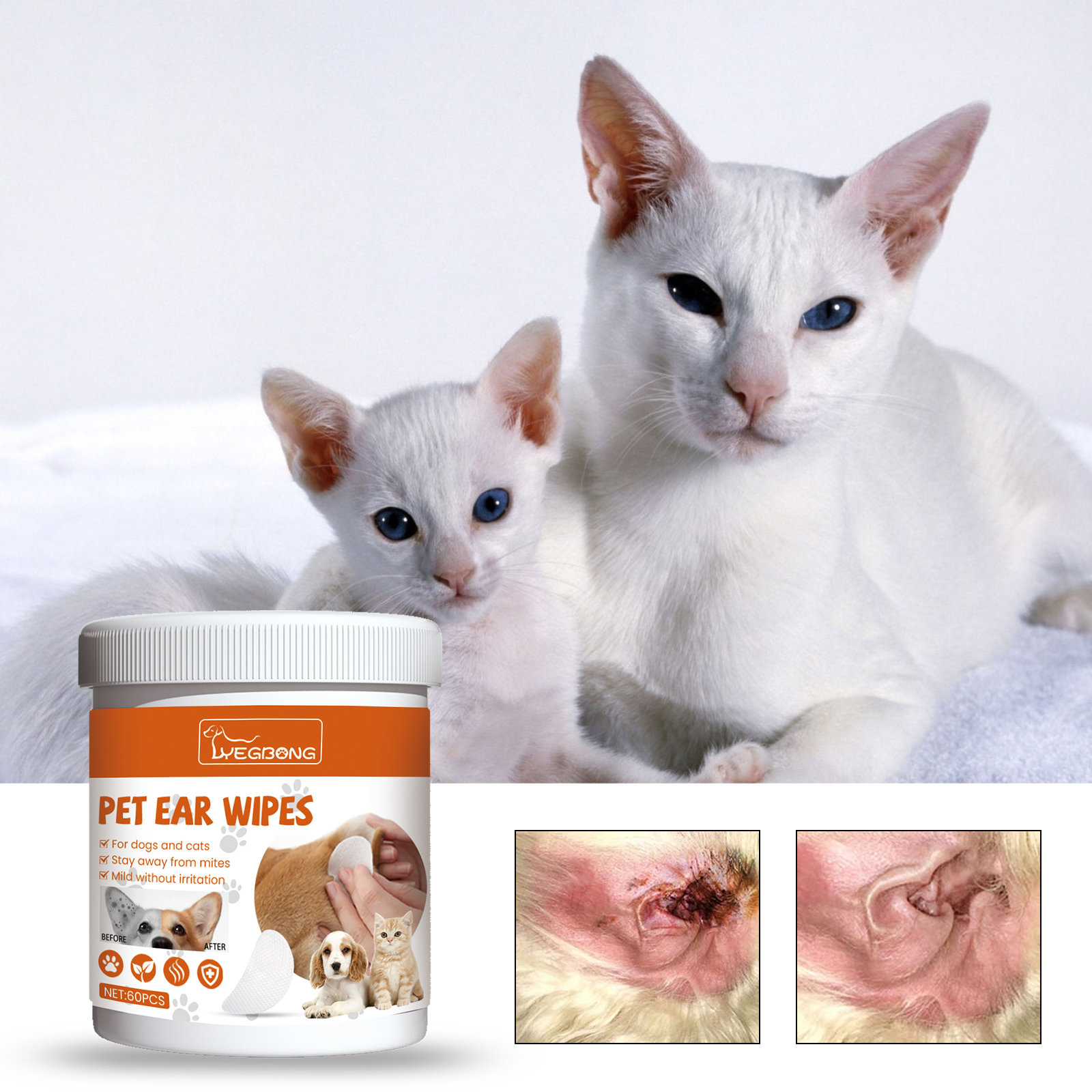 Yegbong Pet Ear Wipes, Pet Ear Cleaning Deodorizing Removing Mite And Earwax Cleaning Wipes — image 1