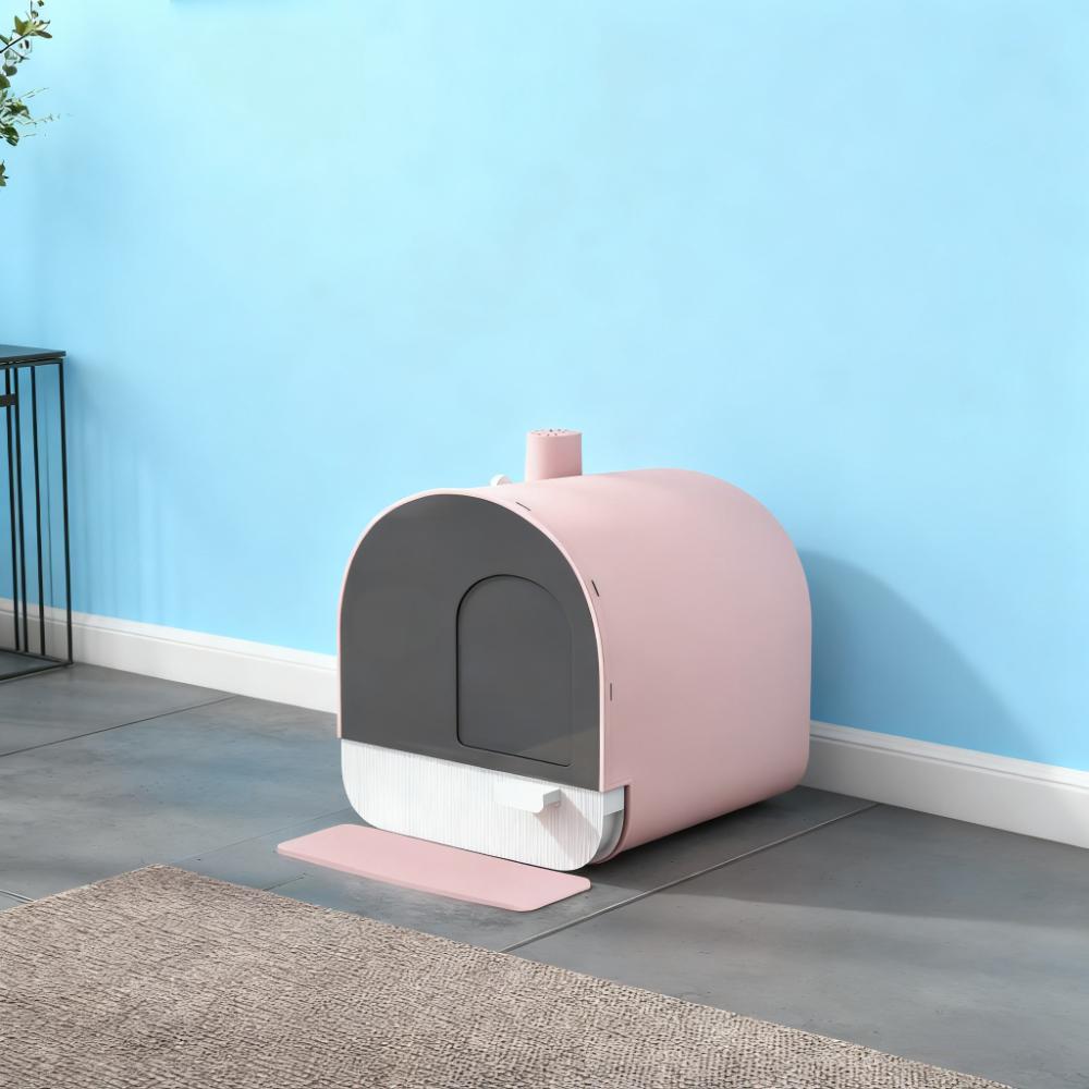 Pink Cat Litter Box With Lid With Scoop And Filter — imagen 5