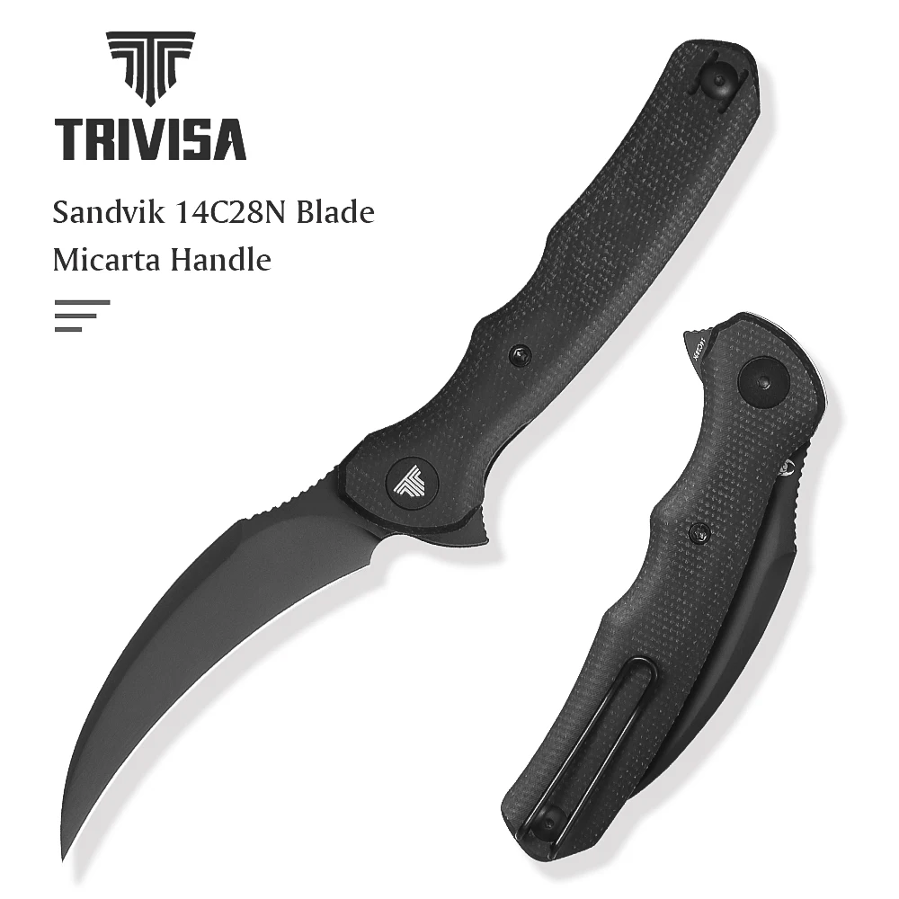TRIVISA Lacerta-04B EDC Pocket Folding Knife 14C28N Blade Micarta Handle, Camping Hunting Fishing Outdoor Tools — image 1