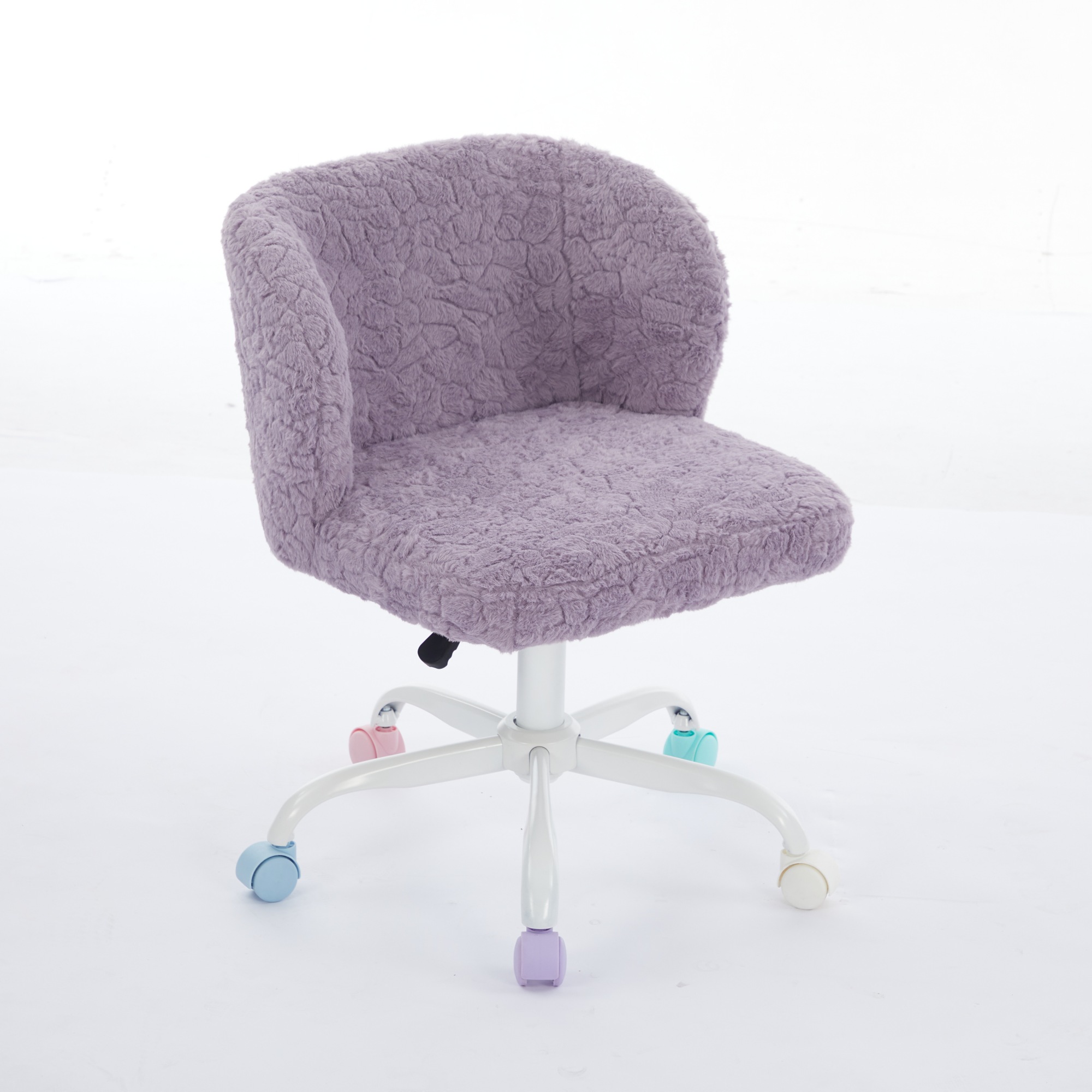Silla de Oficina A & A Furniture, Silla de Oficina en Casa con Pelo Sintético de Conejo y Base Metálica, Silla de Escritorio Giratoria Ajustable, Silla Tocador Violeta — imagen 4
