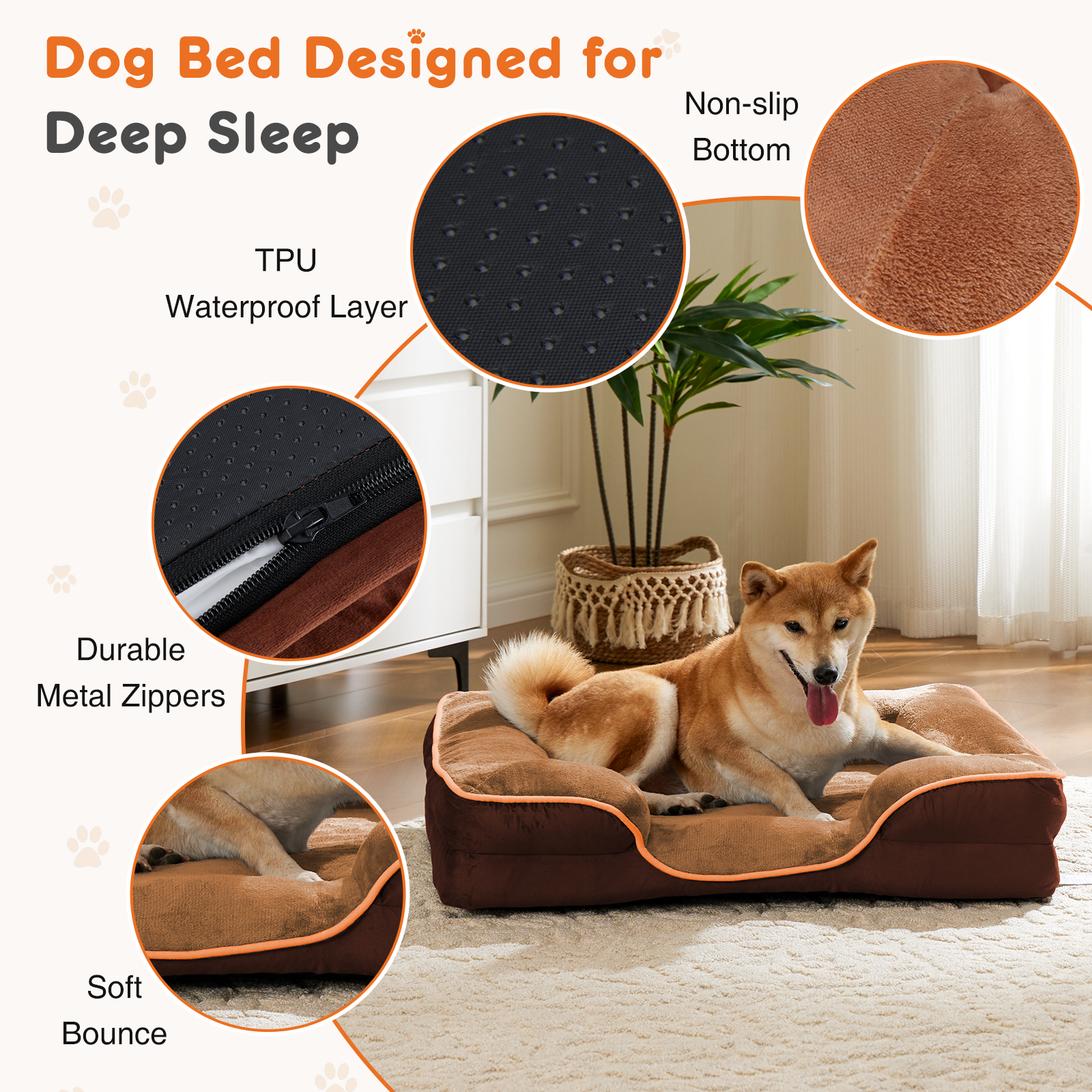 Memory Foam Pet Bed For Small Dogs & Cats With Washable Removable Cover Non-Slip Base Waterproof Liner — image 6