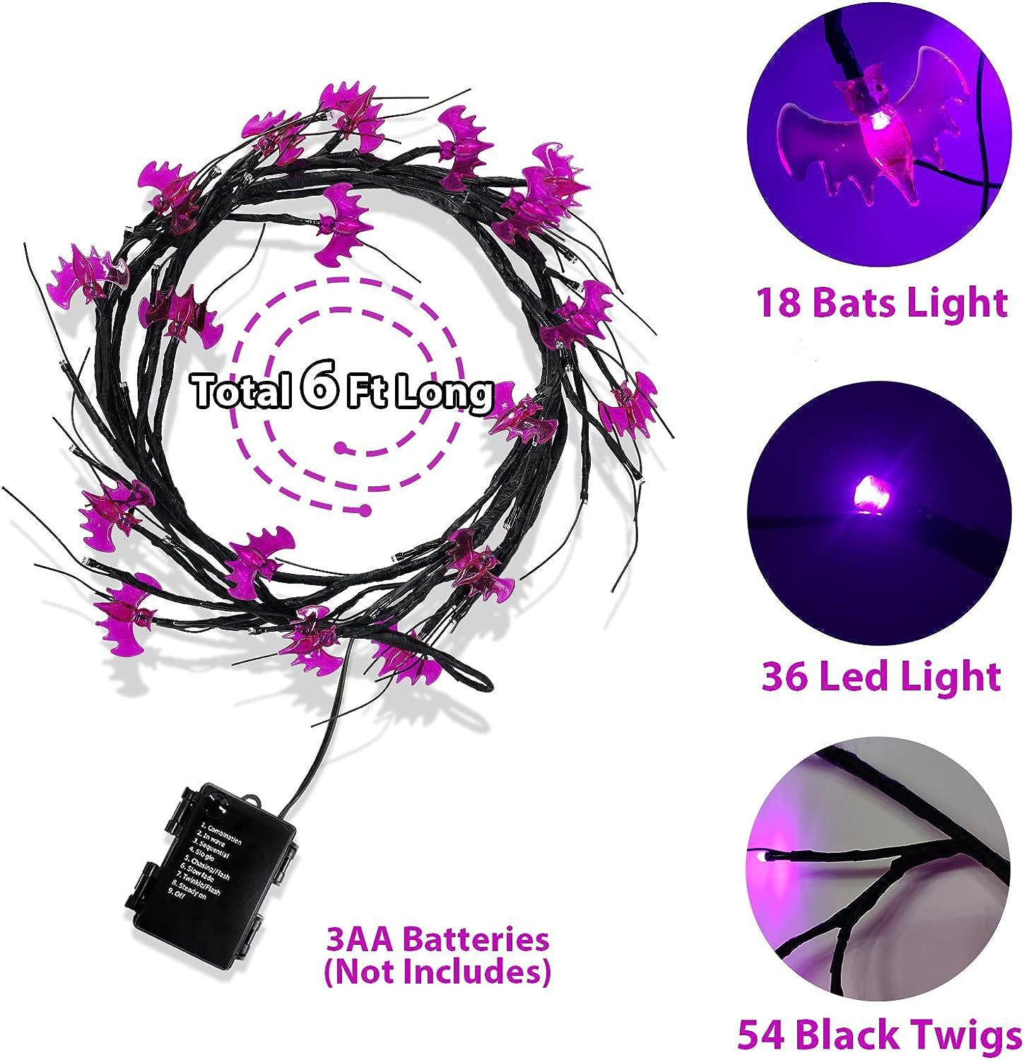 Outdoor Waterproof LED Halloween Decorative Light Rattan Spider Bat Tree Branch Light Party Atmosphere Ghost Festival Chopsticks — image 7