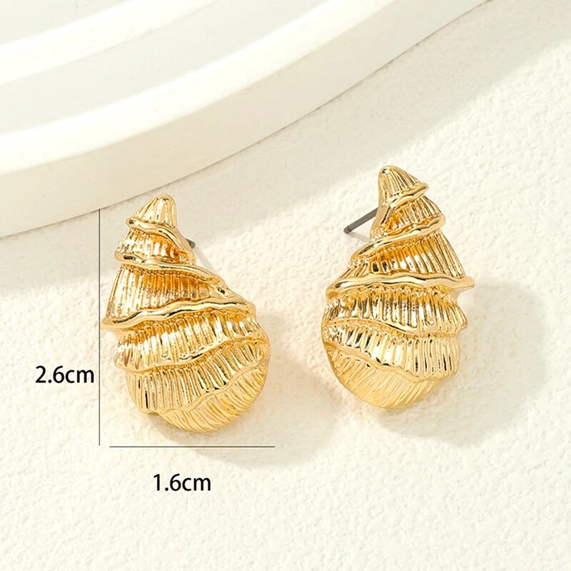 Metal Sea Snail Post Earrings For Women Fashion Jewelry Holiday Accessories Funny Conch Design Trendy Spiral Style Gifts — image 3