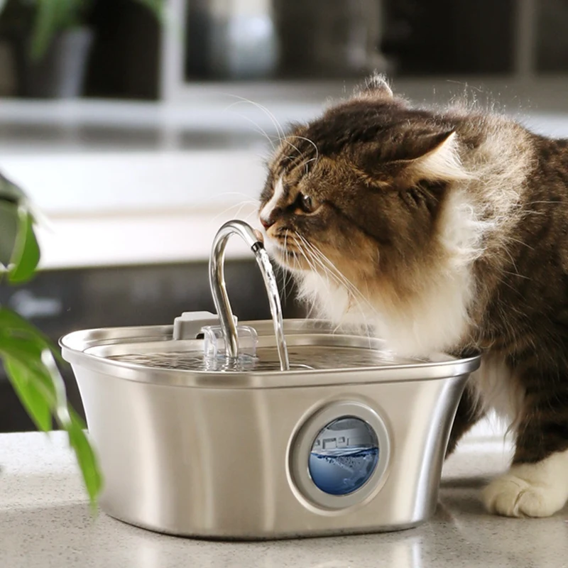 Cat Water Fountain With Water Level Window, Stainless Steel Automatic Pet Water Fountain, Dog Water Dispenser Durable USB — image 5