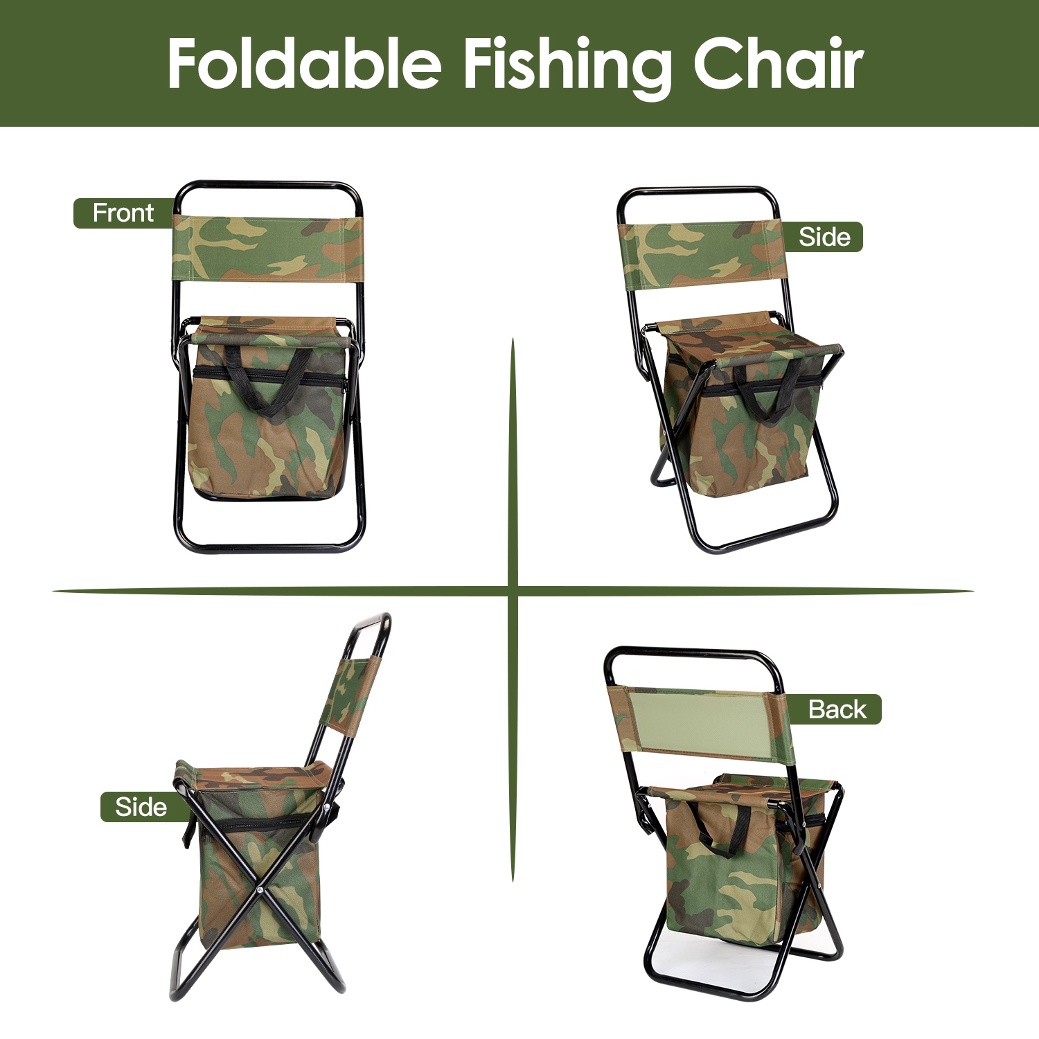 Silla de Pesca Plegable con Almohadón y Bolsa Portátil para Enfriamiento, Manija Ligera para Camping y Caza — imagen 4