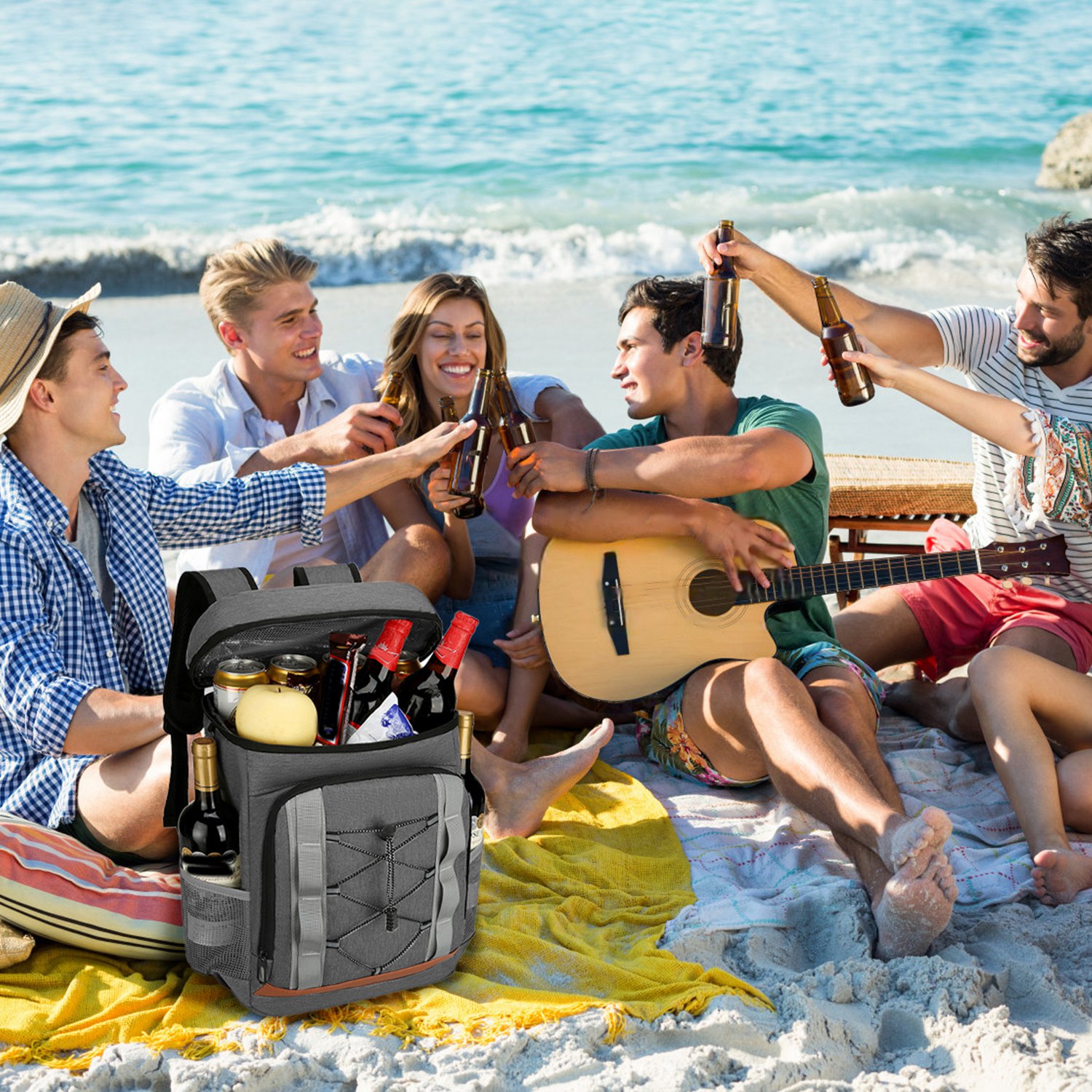 Opciones Gris-Negro - 1 Pieza Bolsa de Enfrío para Caminar con 36 Cánicas Resistentes al Derrame y Aisladas, 25L / 6.6 Gal para Pícnic, Camping, Playa, Senderismo, Pesca y Viajes — imagen 6