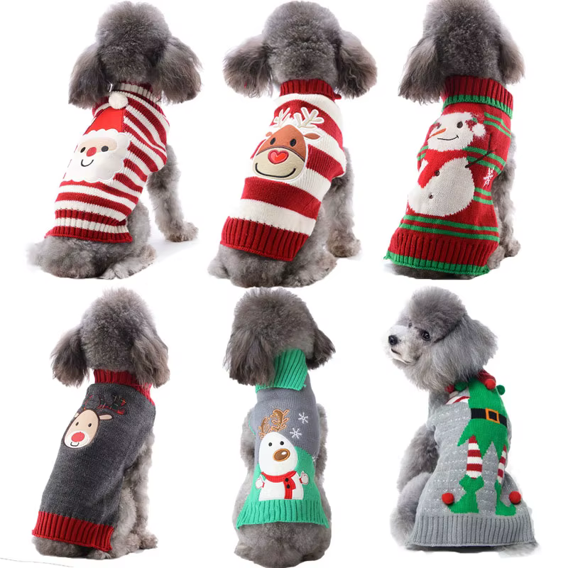 Xmas Striped Dog Sweater Pet Reindeer Knit Clothes Dogs Snowman Christmas Hoodies Costume — image 1