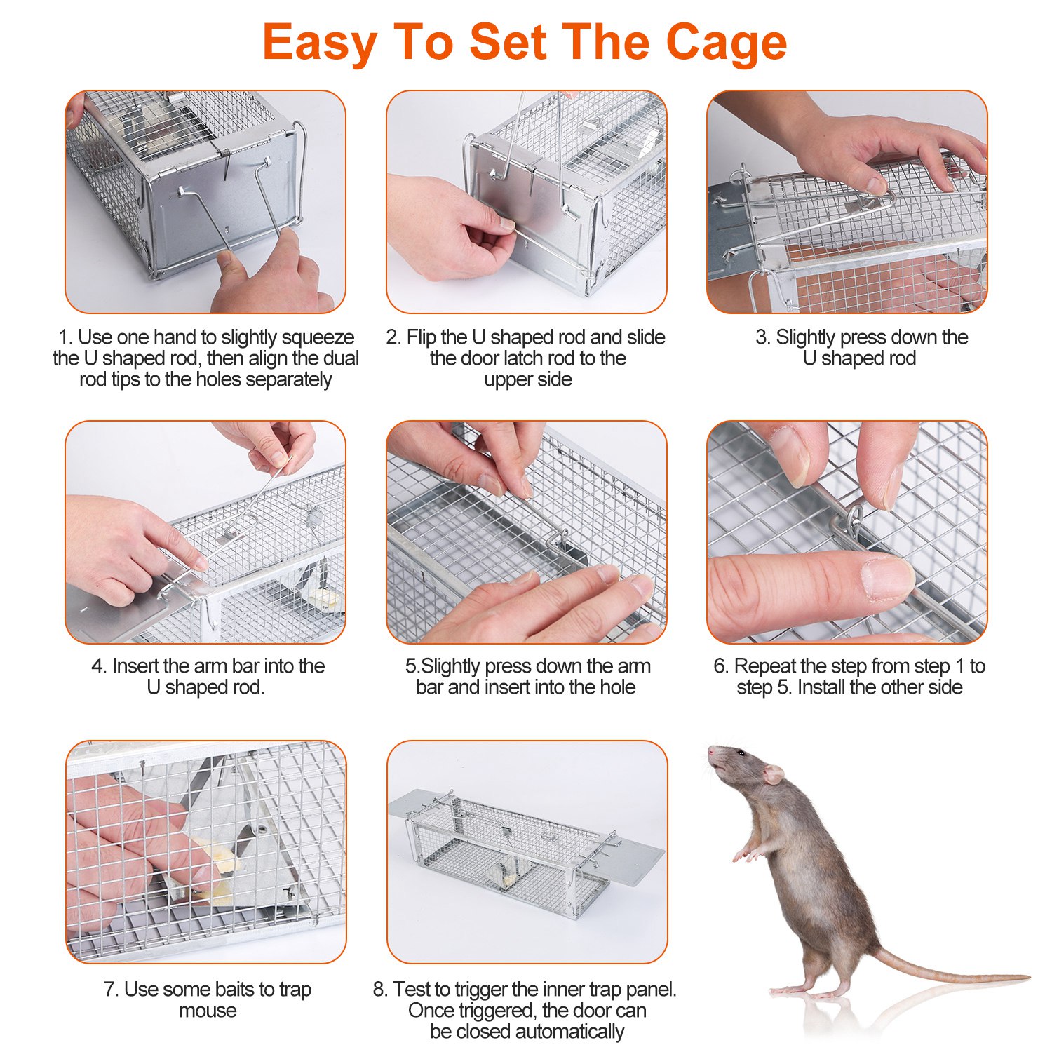 Cage de Rat con Dos Puertas Humano, Trampa para Roedores con Malla Densa y Electroplating de Zinc — imagen 11