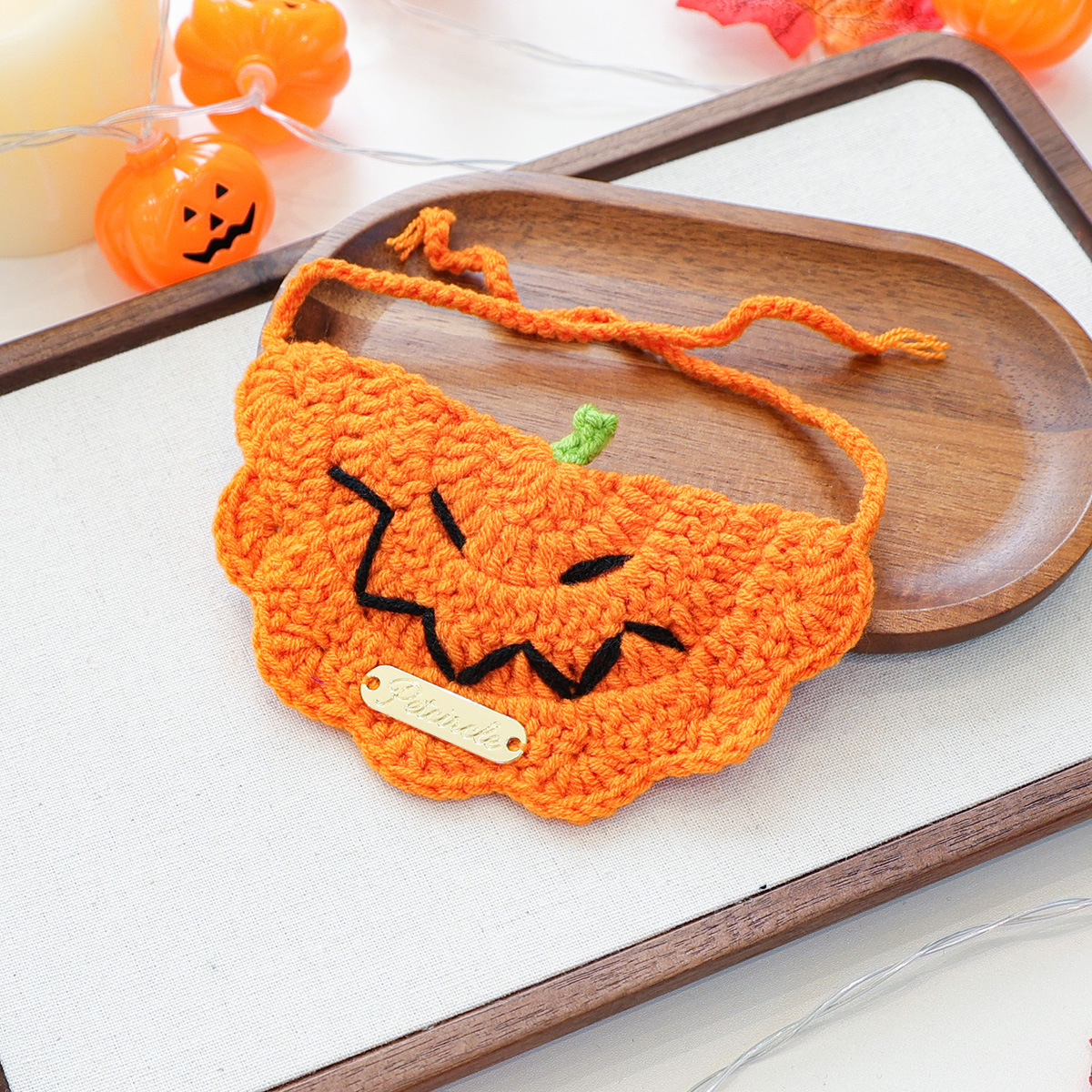 Pet Accessory Halloween Gold Label Knit Bandana Cat Dog Bib Ghost Festival Cartoon Pumpkin Tied Neckwear — image 4
